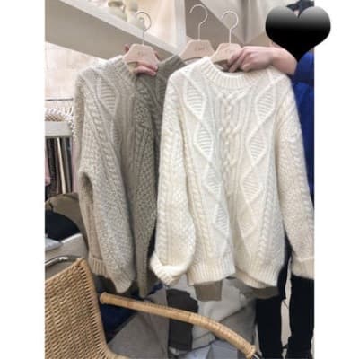 레트로 풀오버 스웨터 여자 가을 겨울 느긋한 바람 루즈핏 다용도 화이트 두꺼운 선 꽈배기 두꺼운 니트 기본 셔츠 상세 이미지 3