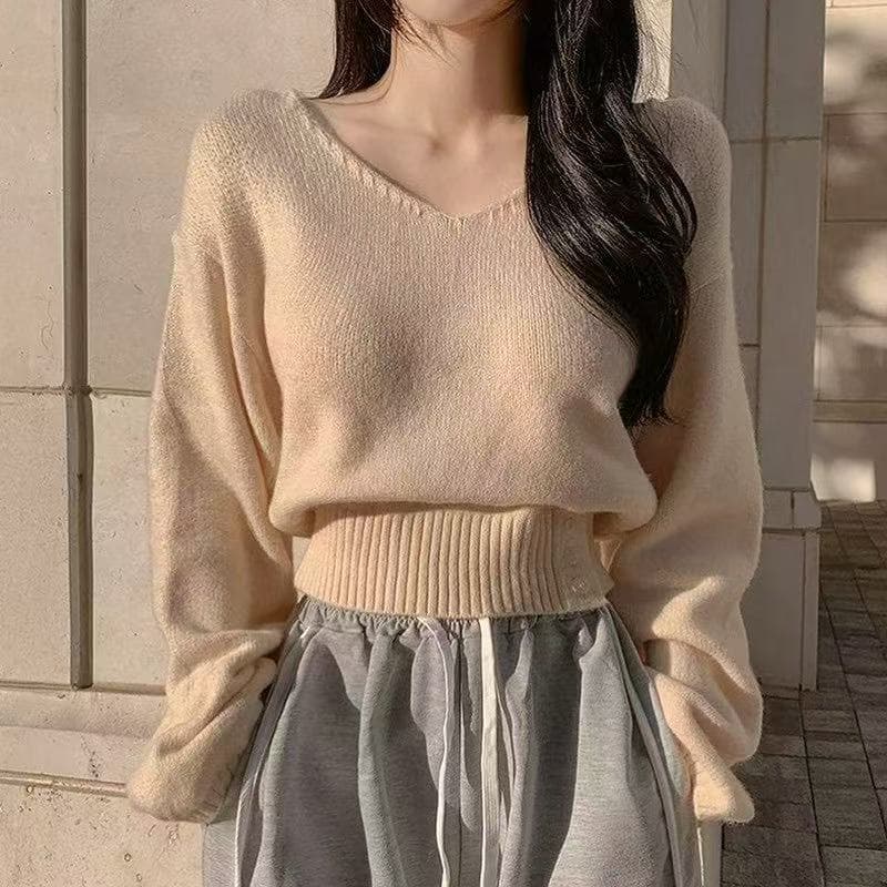 한 부서 빅 브이 넥 비스듬한 어깨 배트윙 소매 허리 수축 슬림해 보이는 측면 부서 버클 니트 스웨터 다용도 긴팔 풀오버 스웨터 여자 상세 이미지 1
