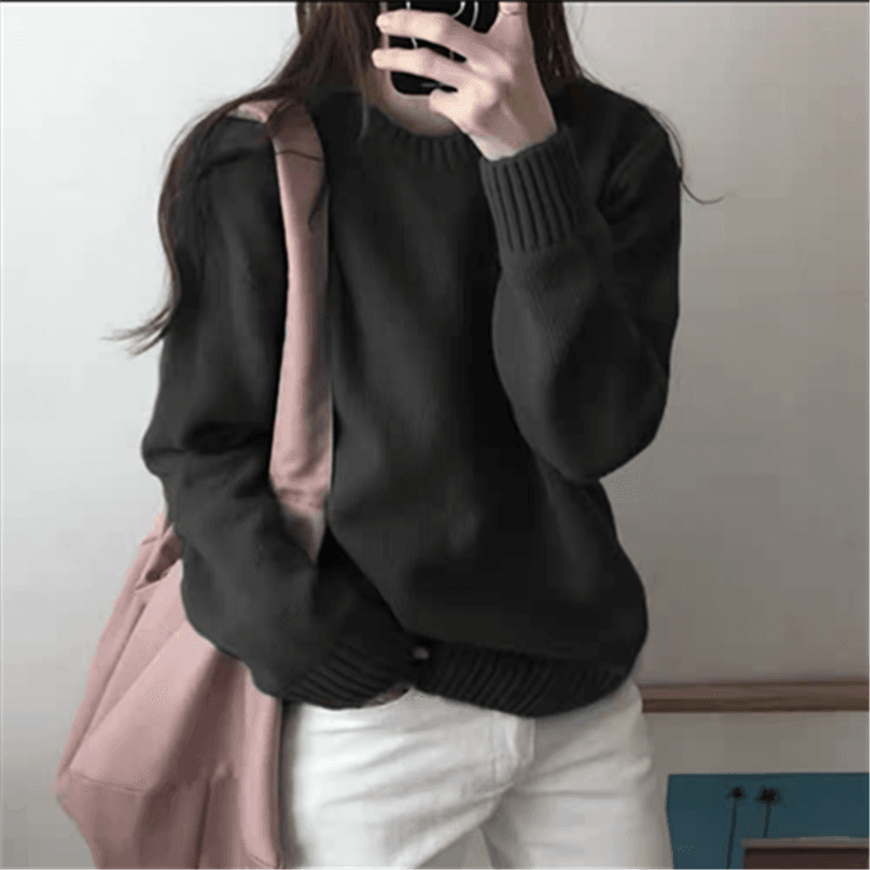 부드러운 찹쌀 찹쌀 스웨터 여자 풀오버 가을 겨울 외출용 루즈핏 느긋한 바람 단색 인사이드 가져 가라. 니트 기본 셔츠 두꺼운 이미지 3
