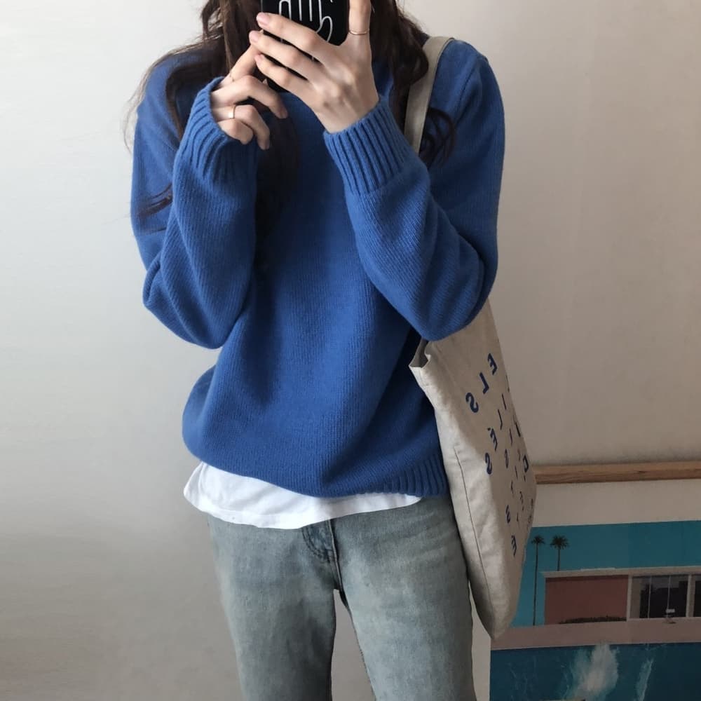부드러운 찹쌀 찹쌀 스웨터 여자 풀오버 가을 겨울 외출용 루즈핏 느긋한 바람 단색 인사이드 가져 가라. 니트 기본 셔츠 두꺼운 상세 이미지 2