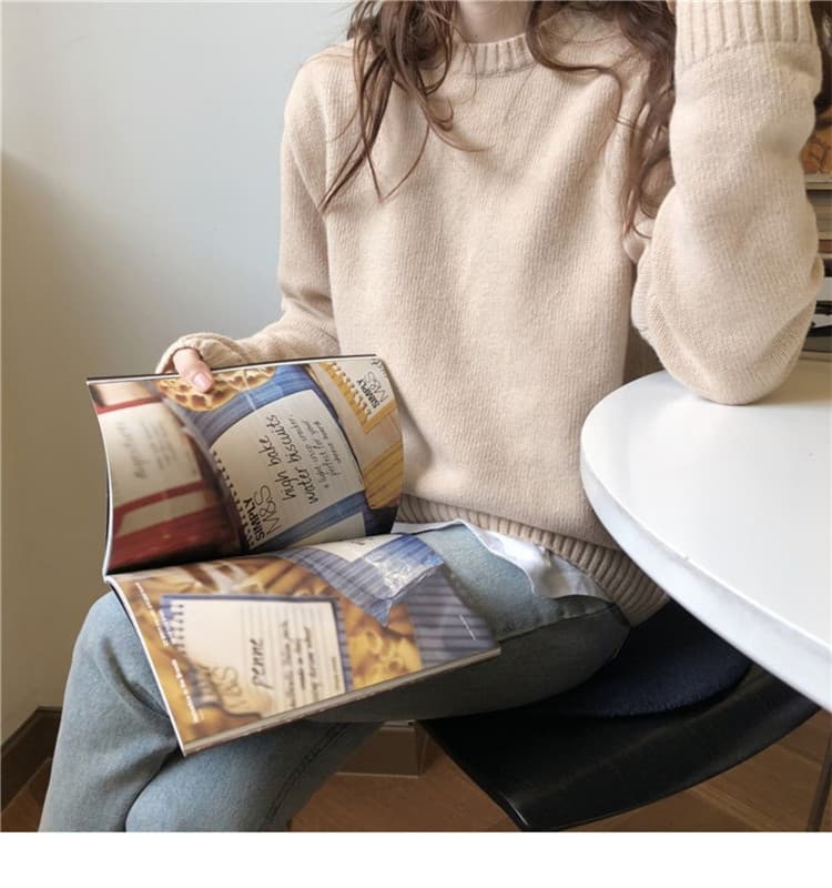 부드러운 찹쌀 찹쌀 스웨터 여자 풀오버 가을 겨울 외출용 루즈핏 느긋한 바람 단색 인사이드 가져 가라. 니트 기본 셔츠 두꺼운 상세 이미지 6