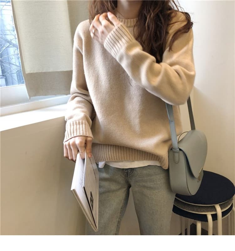 부드러운 찹쌀 찹쌀 스웨터 여자 풀오버 가을 겨울 외출용 루즈핏 느긋한 바람 단색 인사이드 가져 가라. 니트 기본 셔츠 두꺼운 상세 이미지 8