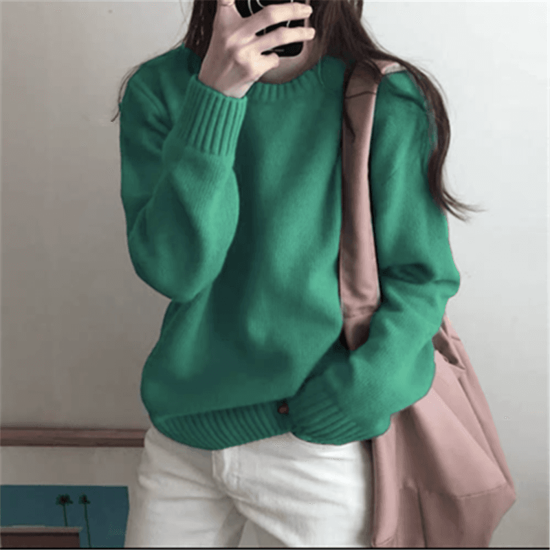 부드러운 찹쌀 찹쌀 스웨터 여자 풀오버 가을 겨울 외출용 루즈핏 느긋한 바람 단색 인사이드 가져 가라. 니트 기본 셔츠 두꺼운 상세 이미지 12