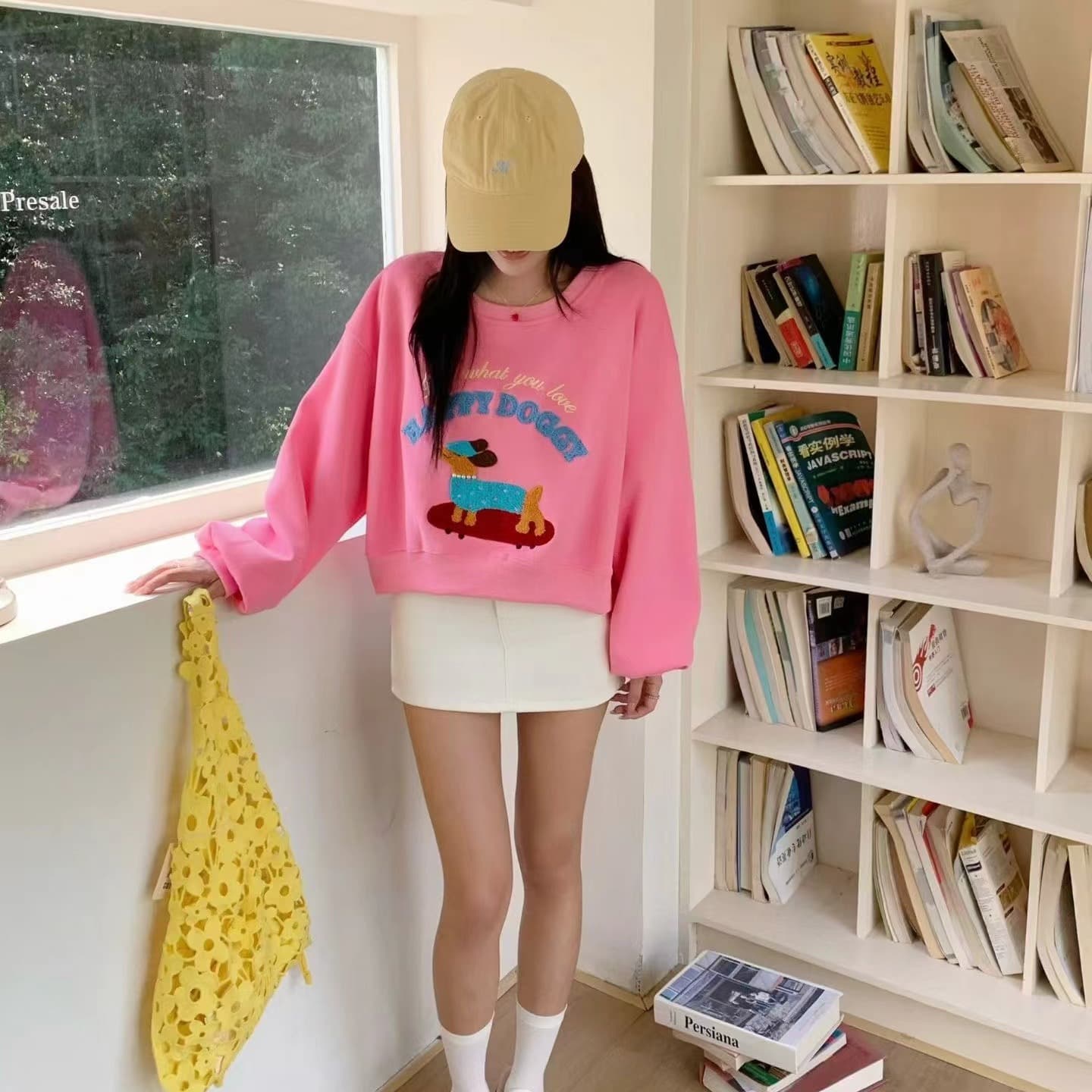 자수 수건 개 가을 의상 다용도 만화 연령 감소 루즈핏 긴팔 풀오버 스웨트셔츠 라운드 넥 미니멀리즘 슬림해 보이는 기본 셔츠 이미지 5