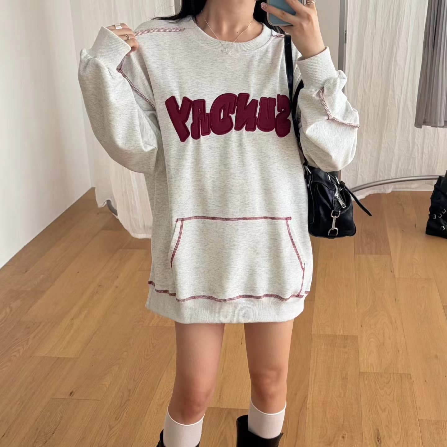 작은 대중 조수 브랜드 알파벳 자수 후드티 루즈핏 라운드 넥 다용도 커플 풀오버 맨위 중간 길이 캐주얼 없음 모자