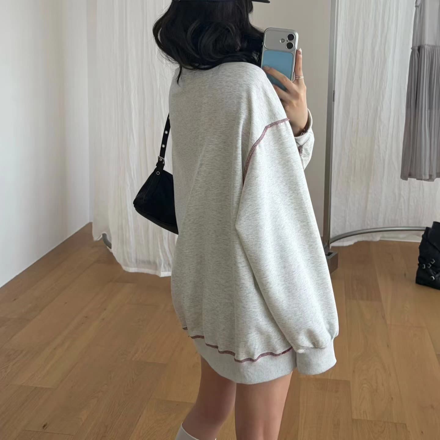 작은 대중 조수 브랜드 알파벳 자수 후드티 루즈핏 라운드 넥 다용도 커플 풀오버 맨위 중간 길이 캐주얼 없음 모자 이미지 5