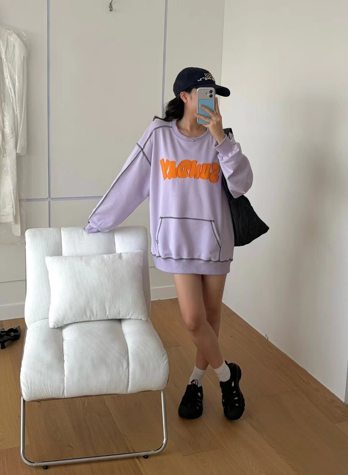 작은 대중 조수 브랜드 알파벳 자수 후드티 루즈핏 라운드 넥 다용도 커플 풀오버 맨위 중간 길이 캐주얼 없음 모자 상세 이미지 2