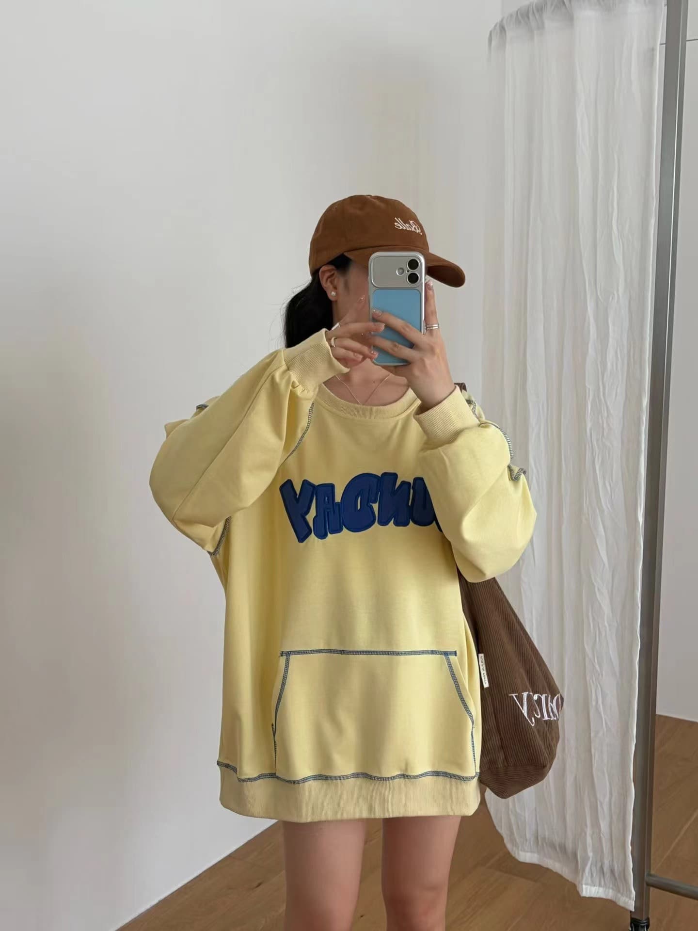 작은 대중 조수 브랜드 알파벳 자수 후드티 루즈핏 라운드 넥 다용도 커플 풀오버 맨위 중간 길이 캐주얼 없음 모자 상세 이미지 3