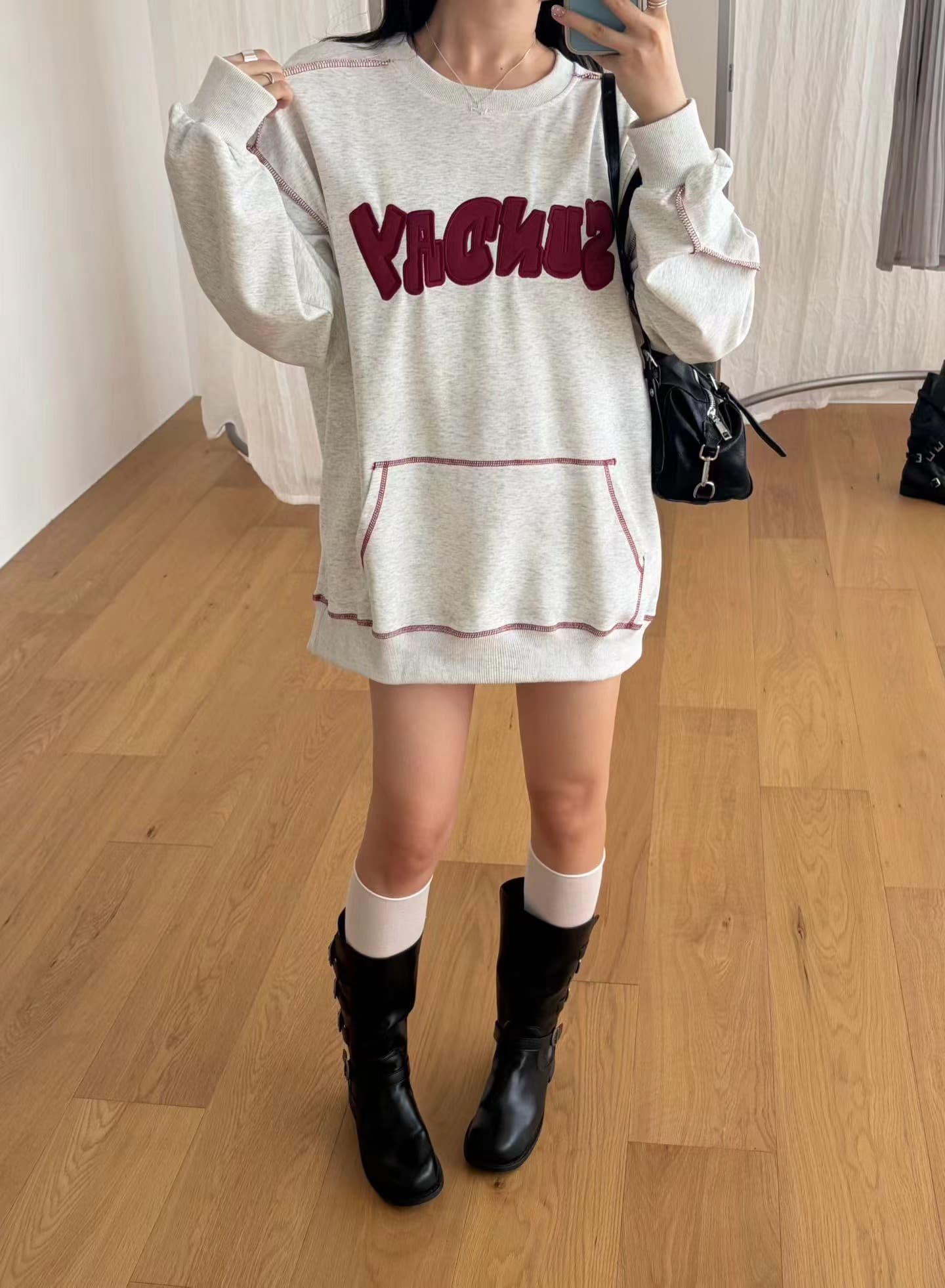 작은 대중 조수 브랜드 알파벳 자수 후드티 루즈핏 라운드 넥 다용도 커플 풀오버 맨위 중간 길이 캐주얼 없음 모자 상세 이미지 5