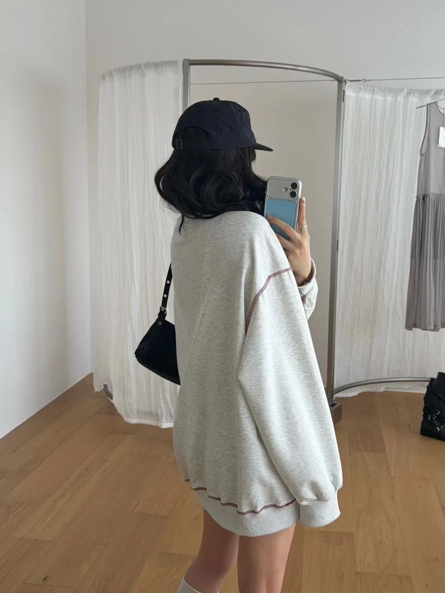 작은 대중 조수 브랜드 알파벳 자수 후드티 루즈핏 라운드 넥 다용도 커플 풀오버 맨위 중간 길이 캐주얼 없음 모자 상세 이미지 6
