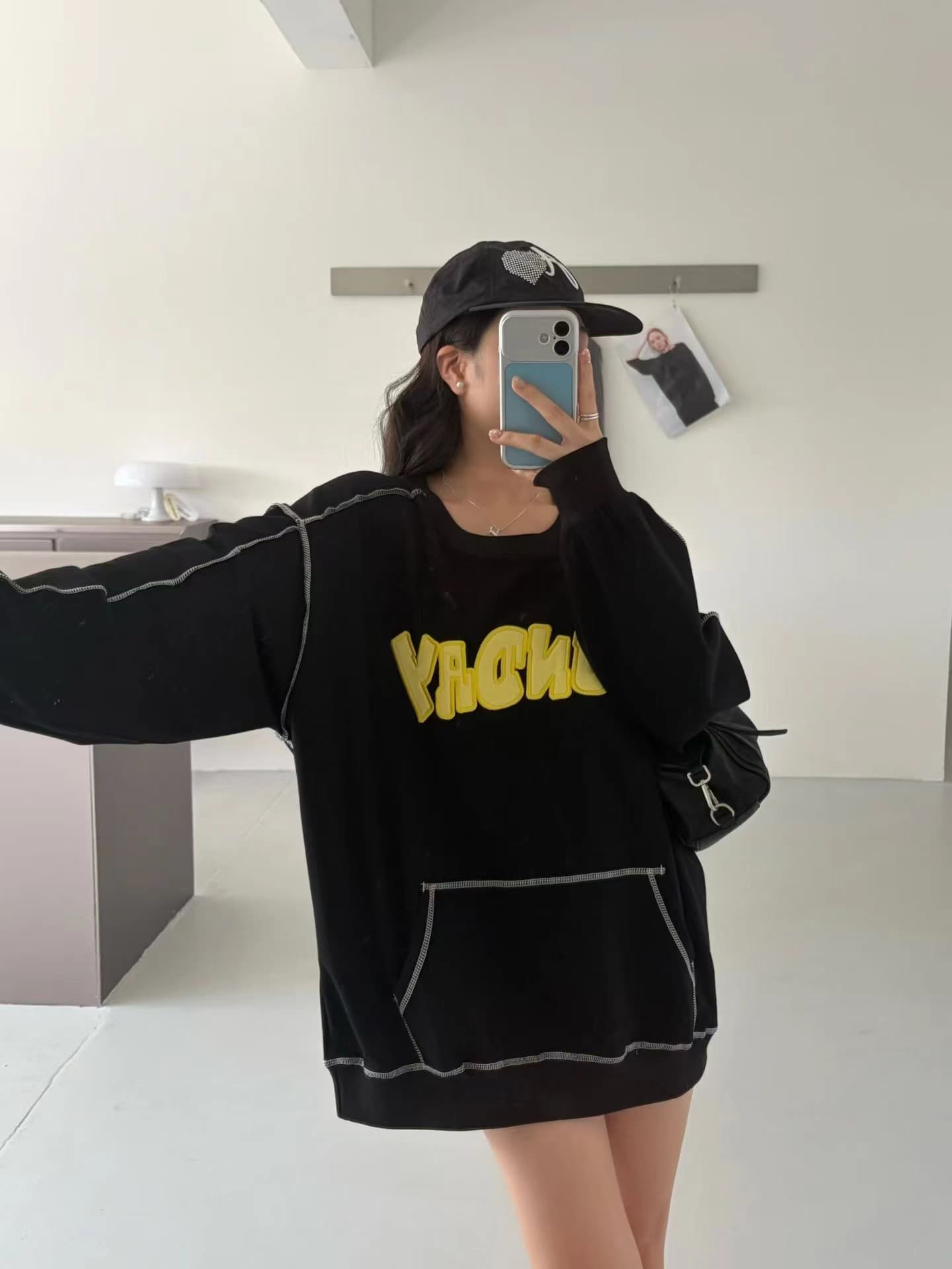 작은 대중 조수 브랜드 알파벳 자수 후드티 루즈핏 라운드 넥 다용도 커플 풀오버 맨위 중간 길이 캐주얼 없음 모자 상세 이미지 7