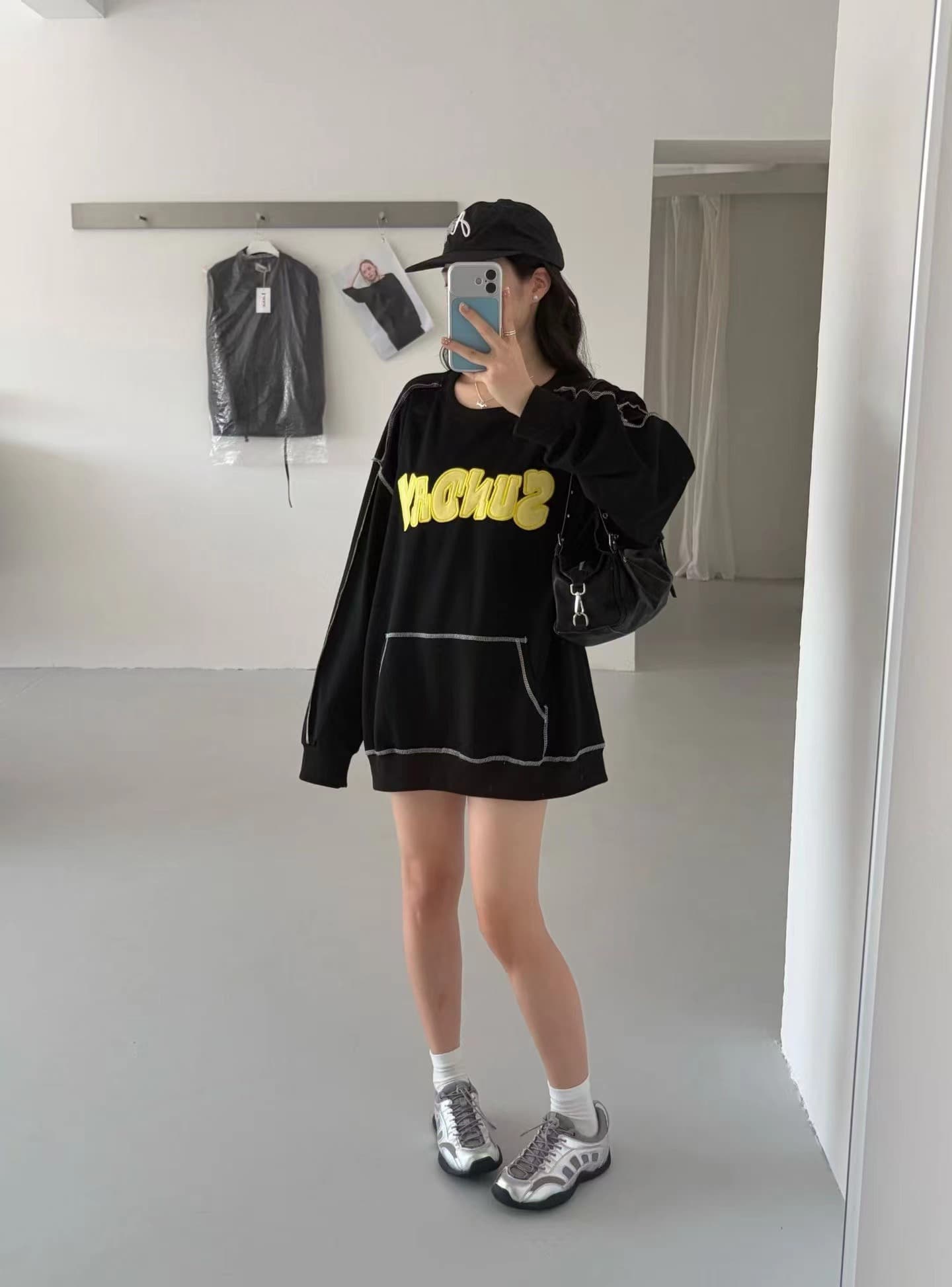 작은 대중 조수 브랜드 알파벳 자수 후드티 루즈핏 라운드 넥 다용도 커플 풀오버 맨위 중간 길이 캐주얼 없음 모자 상세 이미지 8