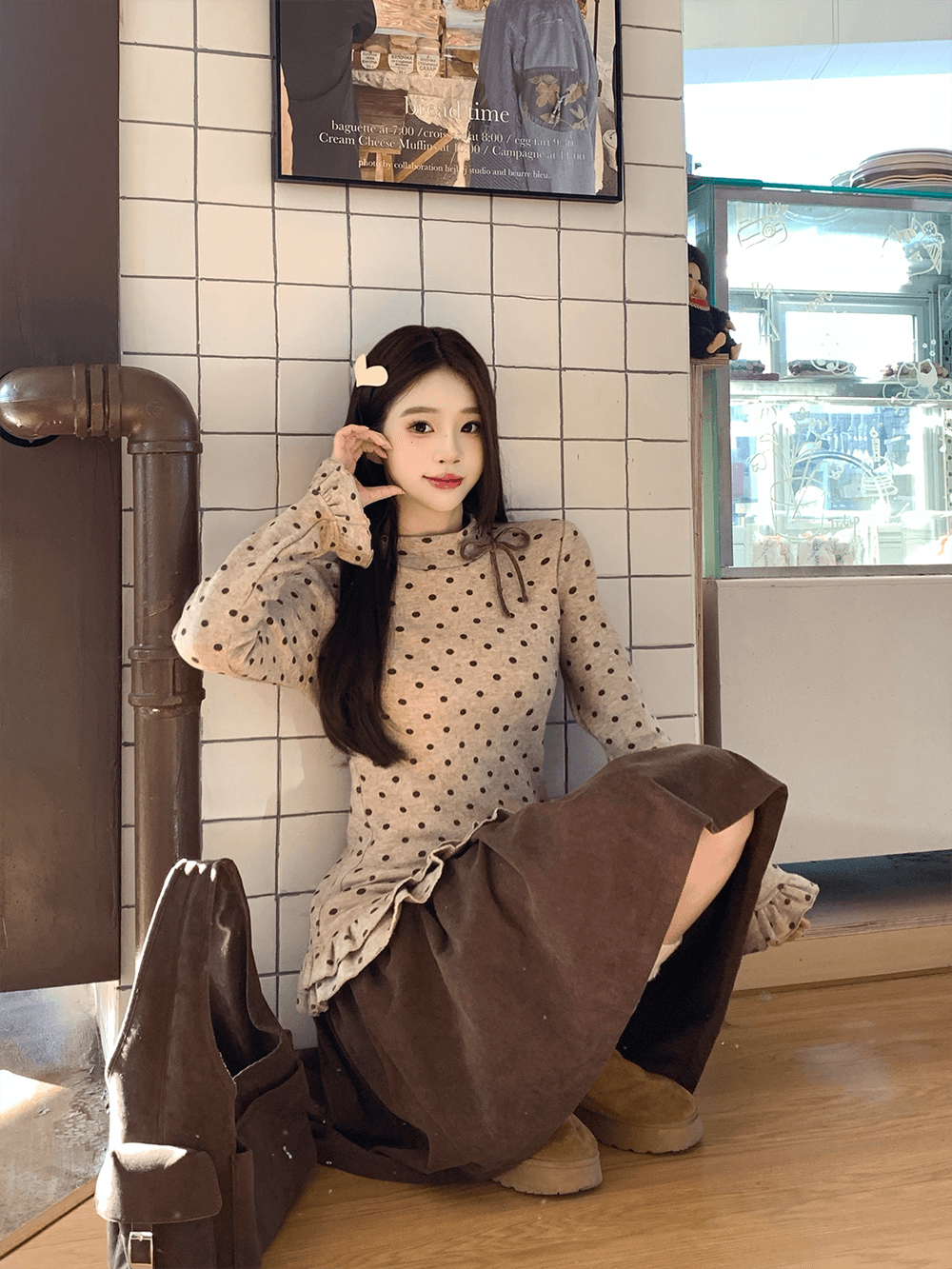 재고 있음 실사 봄 가을 레트로 도트 무늬 나비 매듭 레이스 몸매 가꾸기 슬림해 보이는 인사이드 가져 가라. 기본 셔츠 여성 셔츠 상세 이미지 9