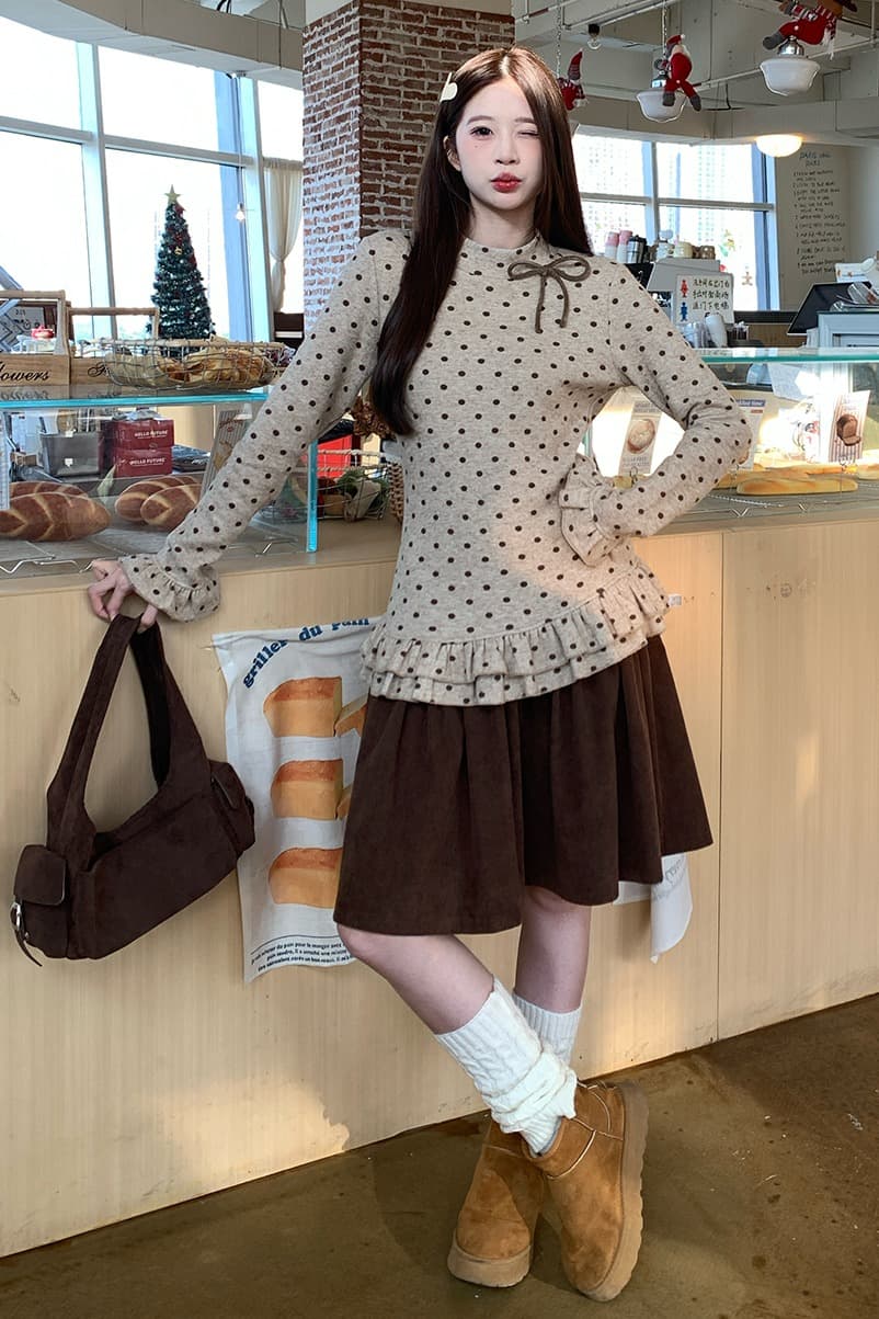 재고 있음 실사 가을 겨울 레트로 도트 무늬 나비 매듭 레이스 몸매 가꾸기 슬림해 보이는 인사이드 가져 가라. 기본 셔츠 여성 셔츠 이미지 6
