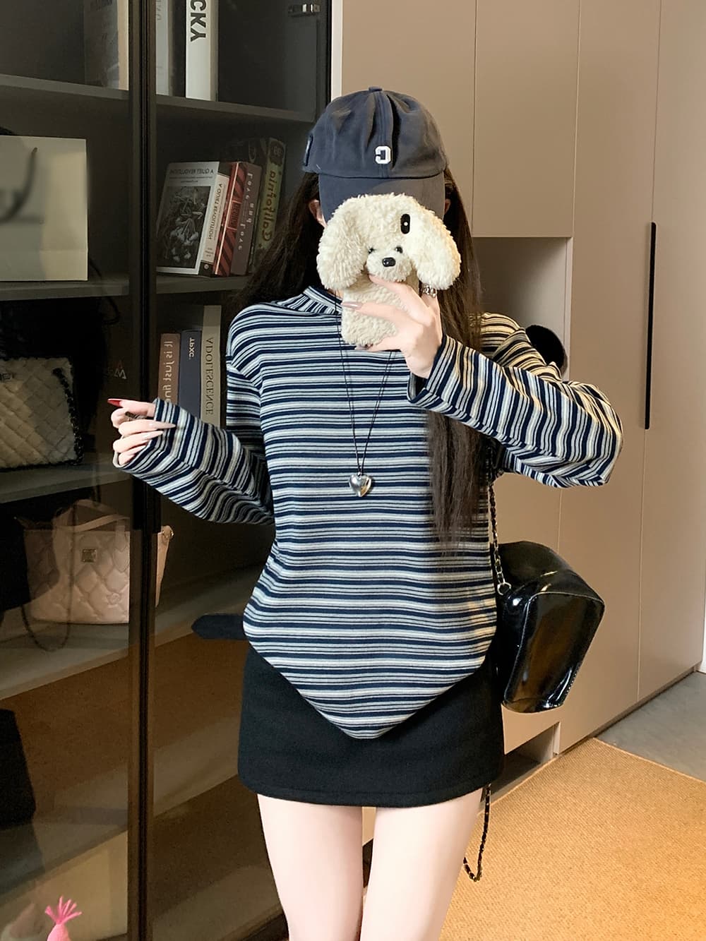 실사 느긋한 스트라이프 후드 풀오버 스웨트셔츠 일본식 루즈핏 캐주얼 맨위 봄 다용도 티셔츠 모자 셔츠 상세 이미지 6