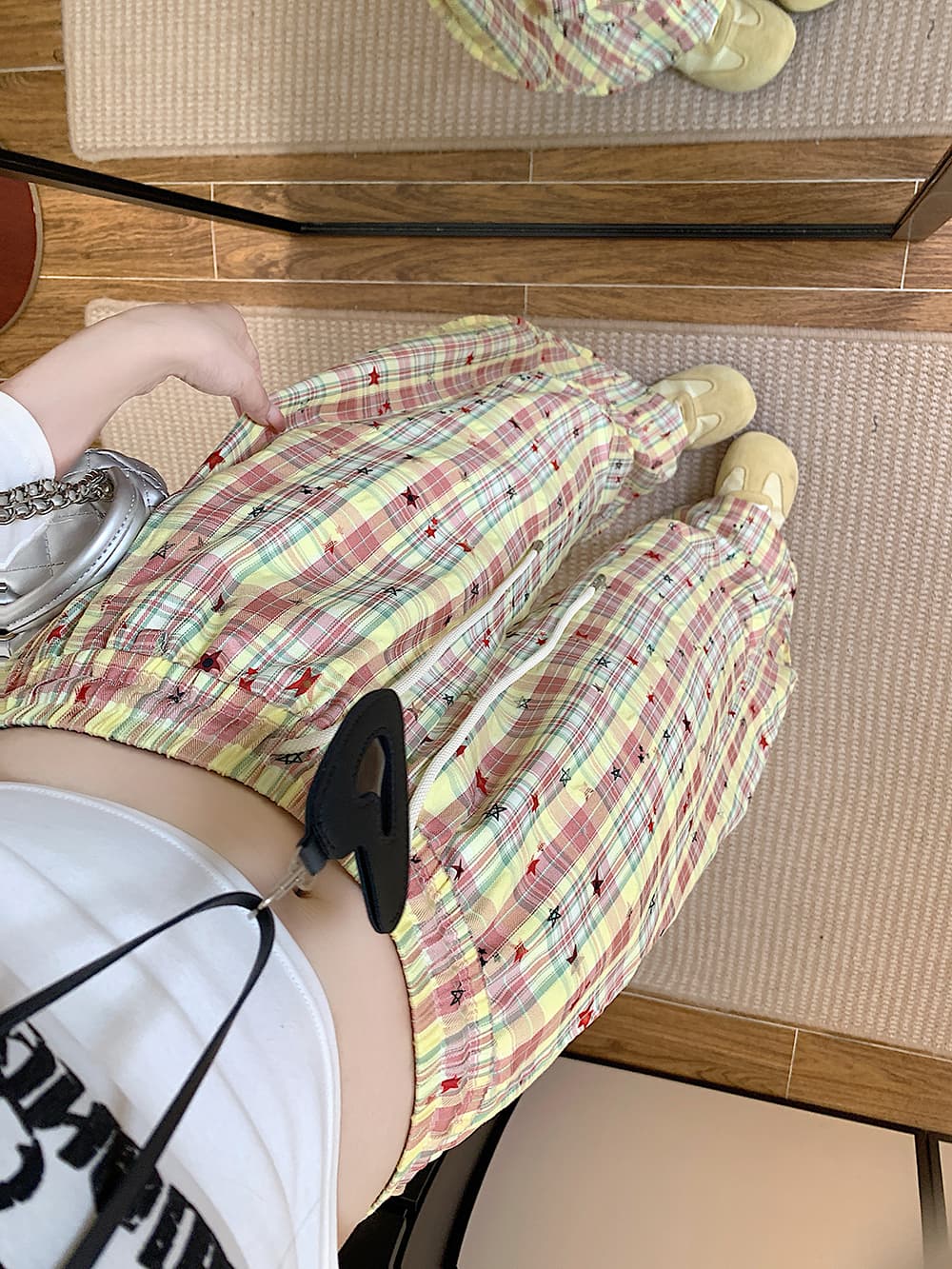 실사 별 바지 여름 체크무늬 스트레이트 팬츠 여성 도루 센스 느긋한 캐주얼 와이드 레그 팬츠 ins 긴 바지 상세 이미지 7