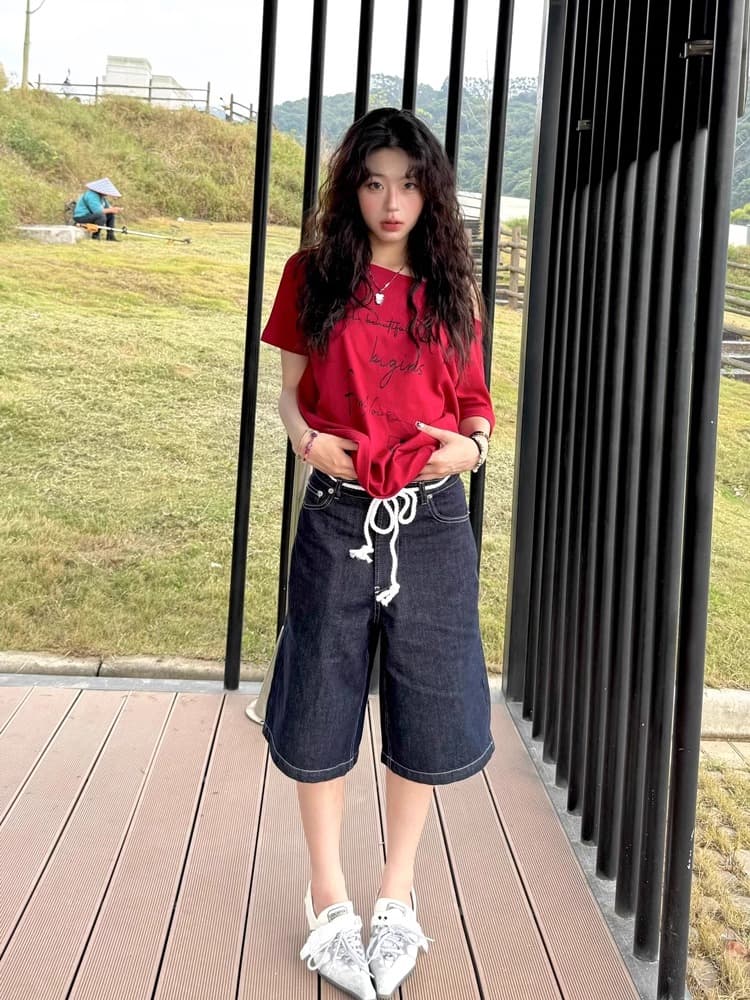 재고 있음 알파벳 프린트 오프숄더 반팔 티셔츠 여성 여름 새로운 미니멀리즘 캐주얼 루즈핏 슬림해 보이는 오프숄더 맨위 상세 이미지 8