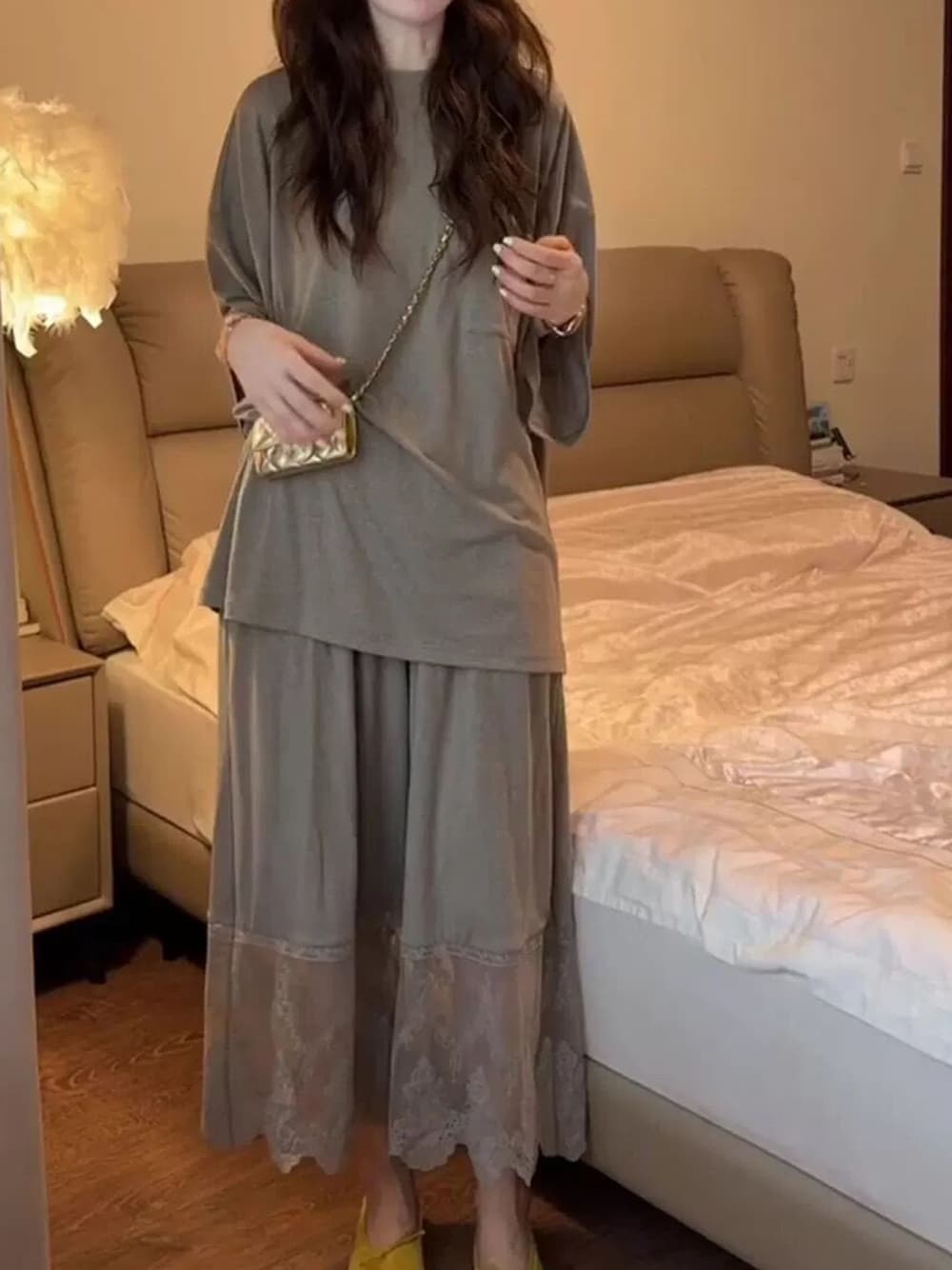 있음 선적 한 부서 디자인 센스 모달 잠옷 여성 5 점 소매 9부 바지 가정 서비스 세트 수 있습니다. 외출용 상세 이미지 6