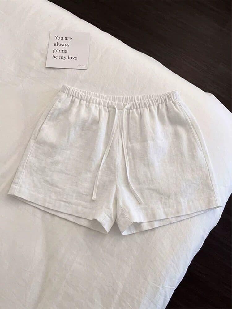 재고 있음 미니멀리즘 느긋한 아마 펌프 로프 넓은 다리가 짧다. 바지 여성 여름 통기성 운동 수 있습니다. 외출용 나가라. 파자마 바지 상세 이미지 5