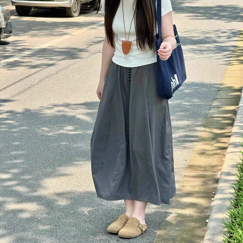 얕은 카키 호박 치마 여름 얇은 스타일 워크웨어 반신 스커트 빅 사이즈 지방 mm 슬림해 보이는 랜턴 치마 상세 이미지 6