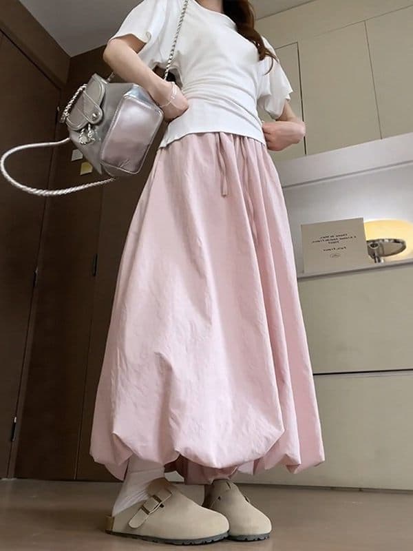 핑크색 꽃밭 바지 빅 사이즈 지방 mm 슬림해 보이는 반신 치마바지 넓은 다리 캐주얼 배기 바지 이미지 4