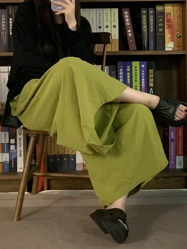 봄 전체 코드 초록 초록 치마바지 빅 사이즈 슬림해 보이는 8 점 운동 느긋한 와이드 레그 팬츠 치마 이미지 5