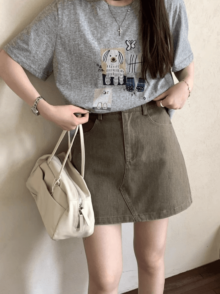 빅 사이즈 데님 반신 스커트 여성 봄 여름 A라인 스커트 미니 스커트 슬림해 보이는 하이웨이스트 다용도 표지 넓적 다리 반 스커트 kx 이미지 4