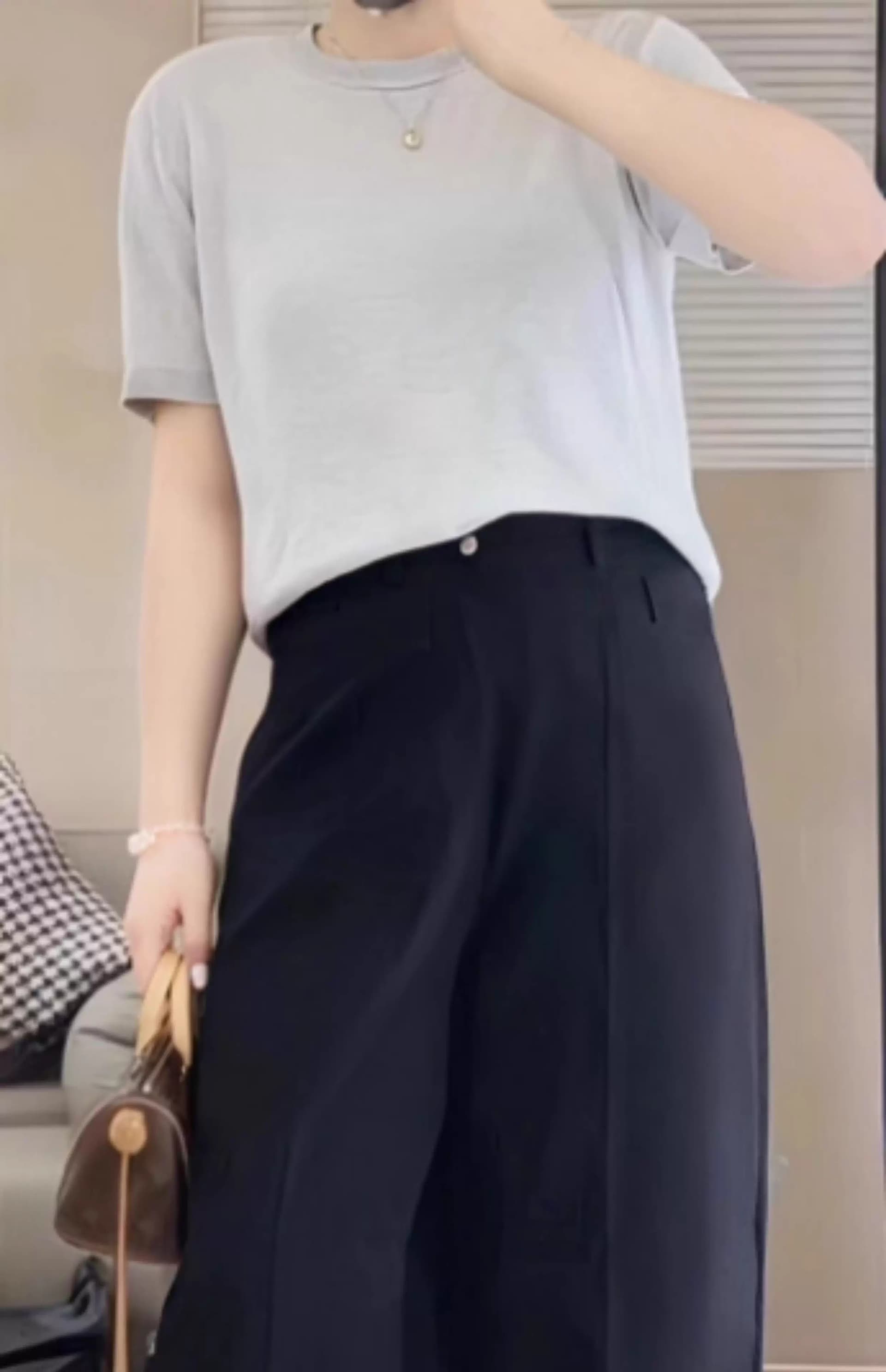 캐주얼 바지 여성 여름 새로운 하이웨이스트 슬림해 보이는 루즈핏 스트레이트 와이드 레그 팬츠 9 포인트 바지 kx 상세 이미지 3