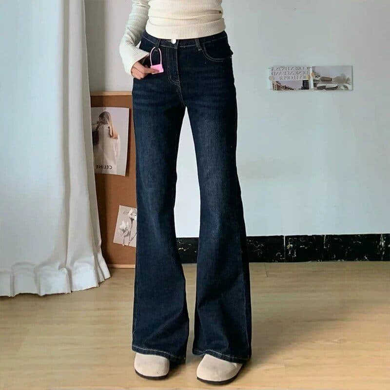 빅 사이즈 부츠컷 청바지 여성 지방 mm 하이웨이스트 패션 다용도 핫걸 몸매 가꾸기 바닥 청소 나팔 바지 kx 상세 이미지 1