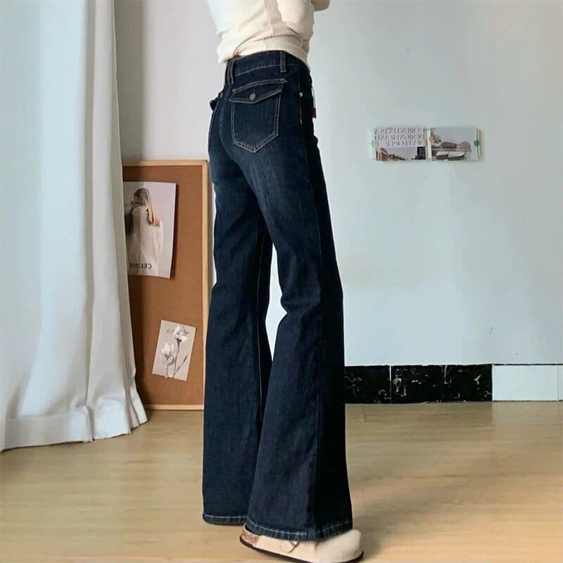 빅 사이즈 부츠컷 청바지 여성 지방 mm 하이웨이스트 패션 다용도 핫걸 몸매 가꾸기 바닥 청소 나팔 바지 kx 상세 이미지 3