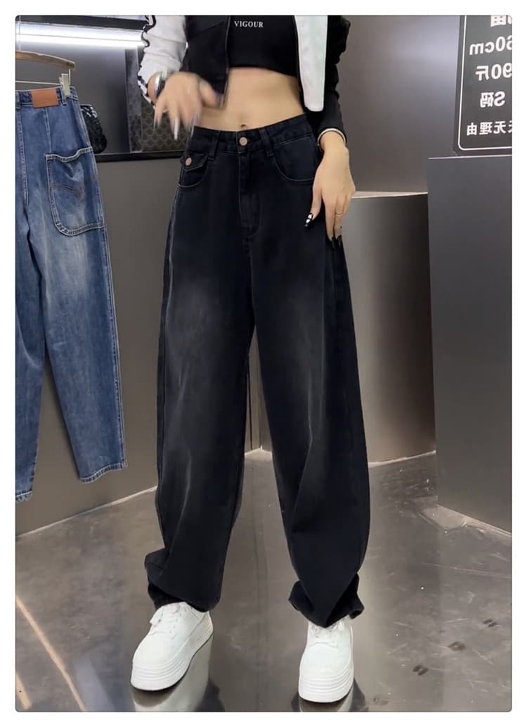 검정색 청바지 여성 가을 새로운 하이웨이스트 지방 mm 테이퍼드 무 바지 빅 사이즈 모통이 칼 아빠 바지 kx 상세 이미지 5