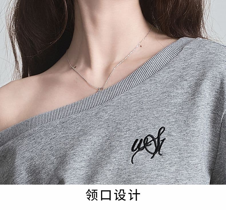 한 부서 이른 가을 착용 가져 가라. 패션 외국 가스 고급 센스 비스듬한 어깨 후드티 와이드 레그 팬츠 캐주얼 화물 투피스 세트 상세 이미지 19