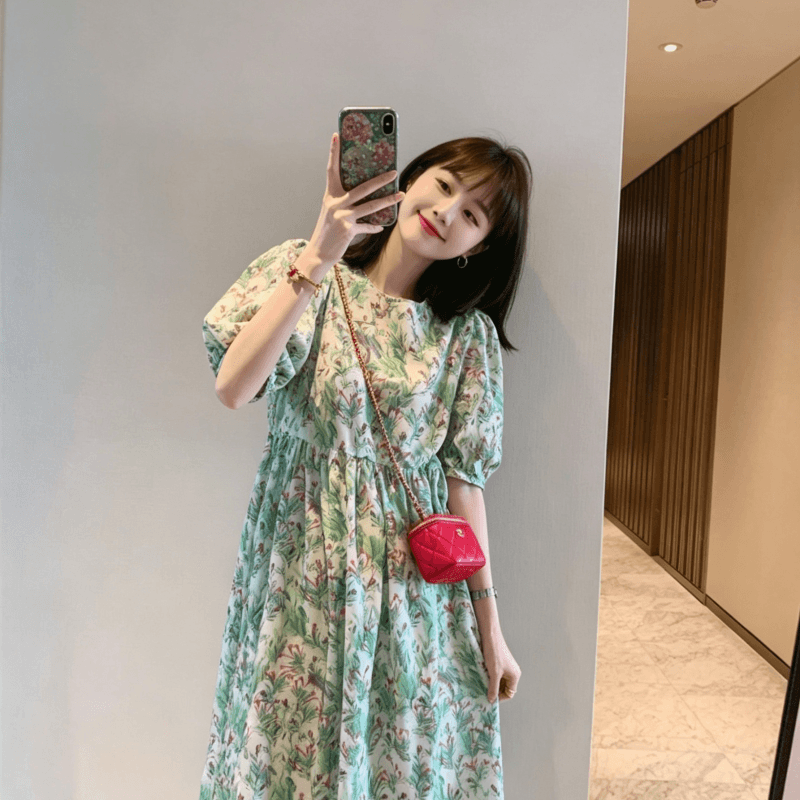 미 고대 프랑스식 레트로 녹색 쿠이 후아 스트레이트 드레스 고급 센스 차 휴식 롱 스커트 휴가 해변가 치마 이미지 5