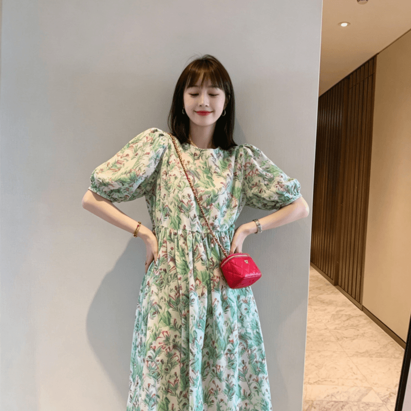 미 고대 프랑스식 레트로 녹색 쿠이 후아 스트레이트 드레스 고급 센스 차 휴식 롱 스커트 휴가 해변가 치마 상세 이미지 3