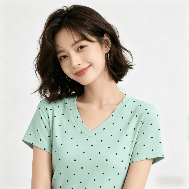 아메리칸 레트로 스타일 도트 무늬 반팔 티셔츠 여성 여름 드레스 몸매 가꾸기 V넥 맨위 트렌드 긍정적 인 어깨 숙녀
