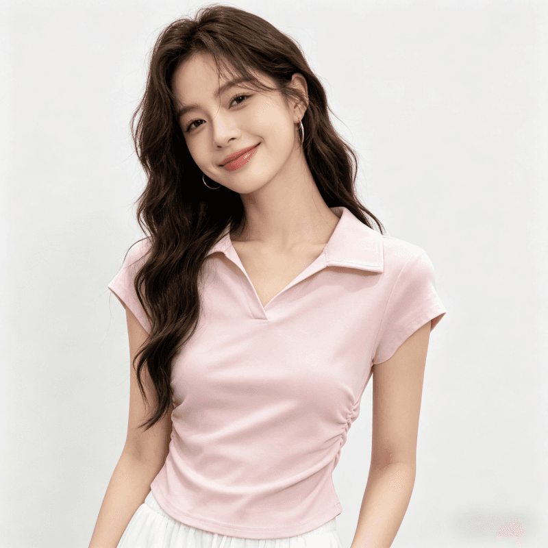 단색 쇼트 스타일 POLO 셔츠 반팔 여름 새로운 몸매 가꾸기 슬림해 보이는 맨위 한국 스타일 폴로 칼라 미니멀리즘 착용 가져 가라. 이미지 4