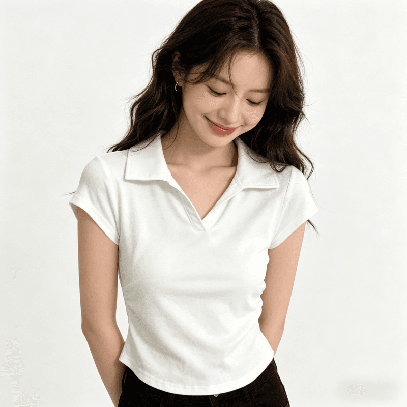 단색 쇼트 스타일 POLO 셔츠 반팔 여름 새로운 몸매 가꾸기 슬림해 보이는 맨위 한국 스타일 폴로 칼라 미니멀리즘 착용 가져 가라. 상세 이미지 3