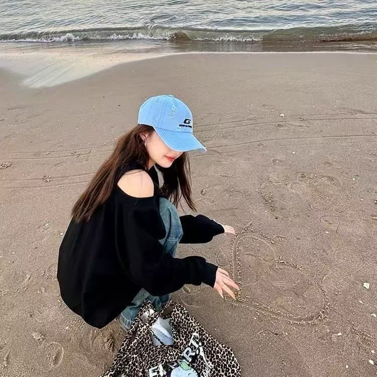 2026 한국 대외 무역 후아 면 복합 느긋한 바람 오프숄더 긴팔 슬림해 보이는 Chic 비스듬한 어깨 의류 이미지 3