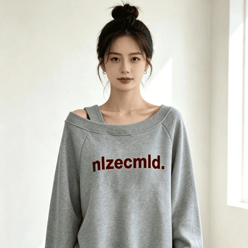 디자인 센스 Chic 오프숄더 비스듬한 어깨 가을 겨울 의류 후드티 느긋한 바람 프린트 여성 긴 소매 루즈핏 빅 사이즈 여성 의류 이미지 2