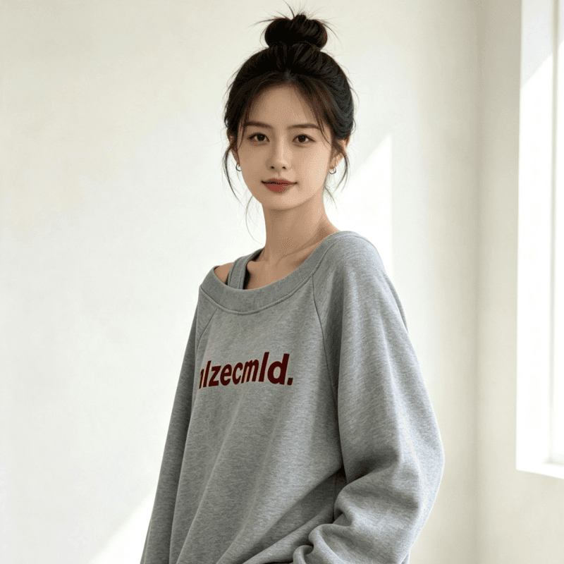 디자인 센스 Chic 오프숄더 비스듬한 어깨 가을 겨울 의류 후드티 느긋한 바람 프린트 여성 긴 소매 루즈핏 빅 사이즈 여성 의류 이미지 3