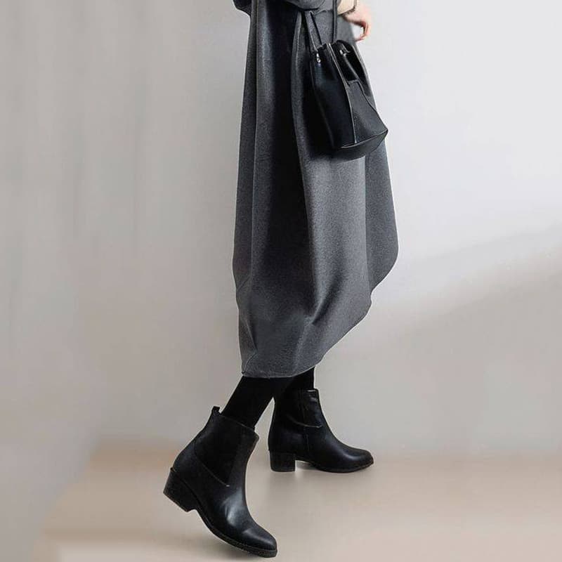 국경 간 일본과 한국 2026 가을 새로운 루즈핏 빅 사이즈 라운드 넥 패치워크 여성 드레스 dress 패션 캐주얼 슬림해 보이는 이미지 3
