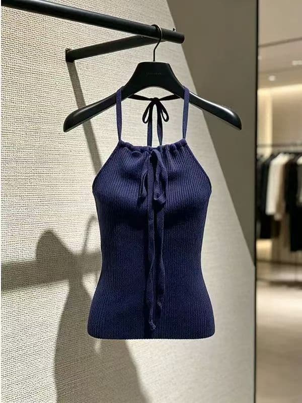 작은 대중 쇼트 스타일 순수한 욕망 바람 행침 목 민소매 캐미솔 새로운 여름 여성 의류 외국 가스 외출용 단색 기본 셔츠 상세 이미지 2