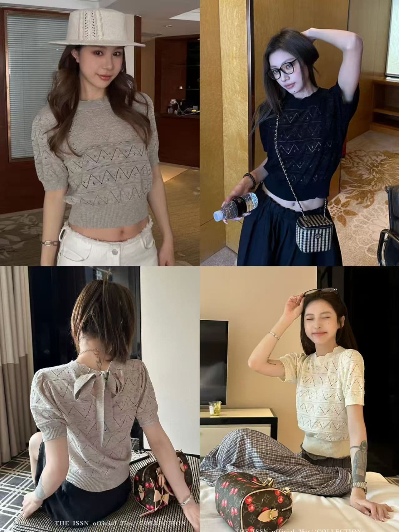 프랑스식 회색 홀로우 아웃 얼음 실크 니트 반팔 티셔츠 여성 여름 고급 센스 chic Chic 몸매 가꾸기 슬림해 보이는 맨위 상세 이미지 1
