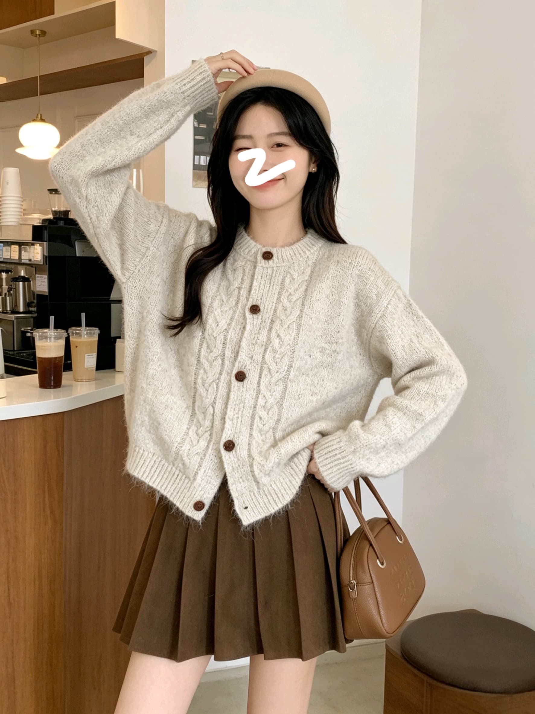 한국 스타일 단색 품격 꽈배기 라운드 넥 스웨터 여자 백 가을 새로운 Chic 캐주얼 꽈배기 재킷 니트 스웨터 상세 이미지 4