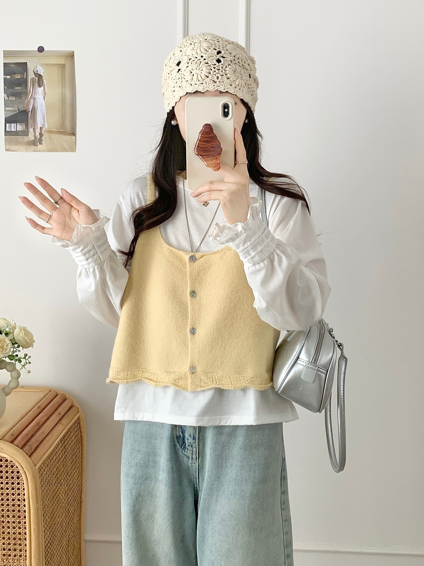한 부서 달콤함 연령 감소 u 칼라 베스트 조끼 여성 이른 가을 훅 레이스 루즈핏 외부 가져 가라. 스택 착용 니트 슬립 맨위 상세 이미지 1