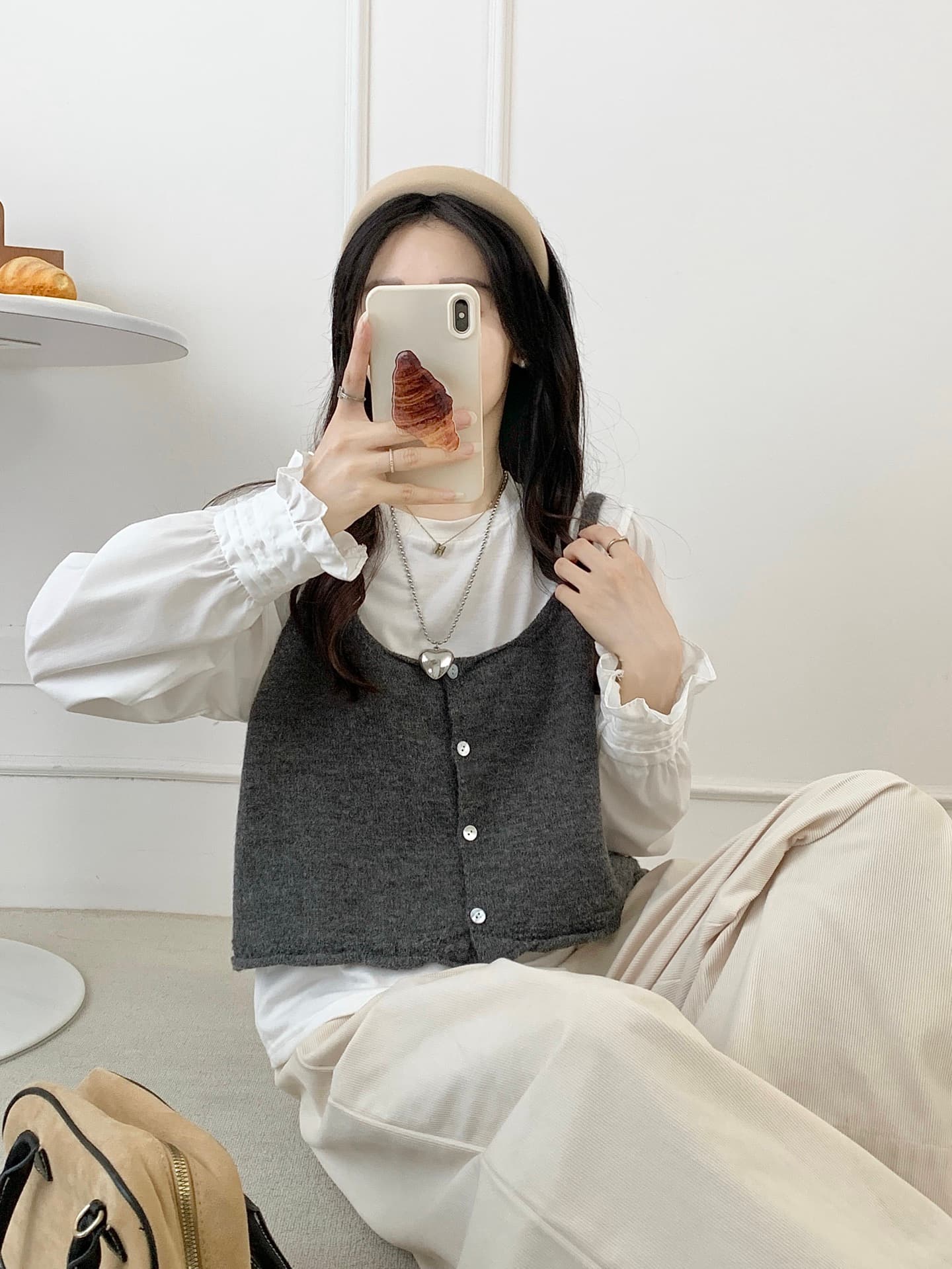 한 부서 달콤함 연령 감소 u 칼라 베스트 조끼 여성 이른 가을 훅 레이스 루즈핏 외부 가져 가라. 스택 착용 니트 슬립 맨위 상세 이미지 12