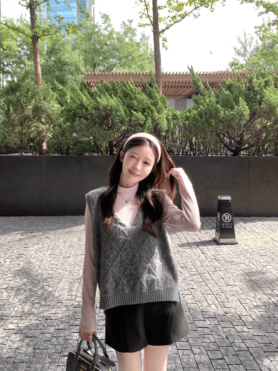 양 양 yangruoyu 회색 기본 톤 모직물 조끼 여성 레트로 V넥 외출용 스택 가져 가라. 스웨터 조끼 여자 상세 이미지 2