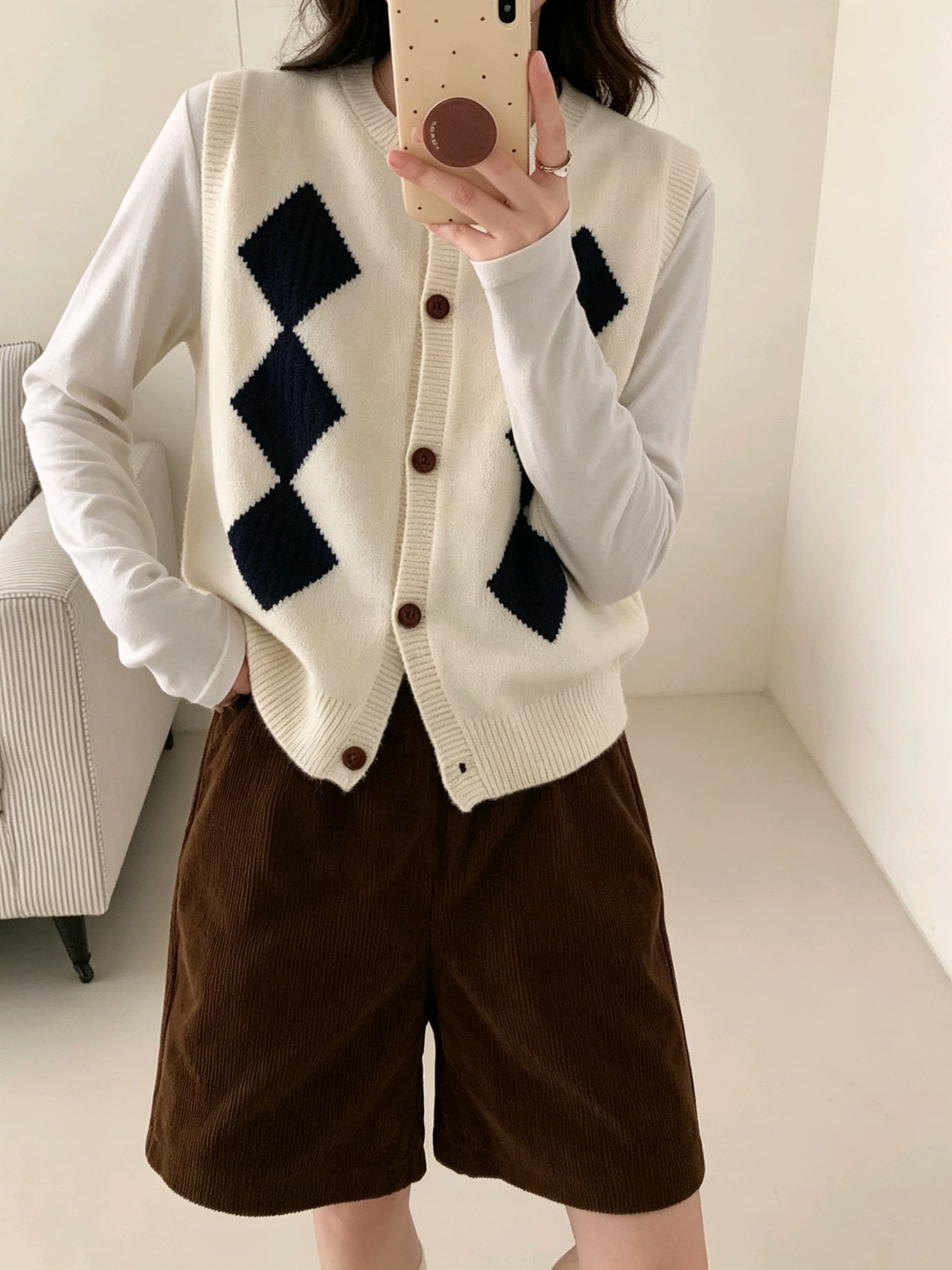 한 부서 가을 겨울 새로운 학원 스타일 다이아몬드 모양 체크무늬 레트로 라운드 넥 민소매 니트 스웨터 패션 조끼 맨위 이미지 2