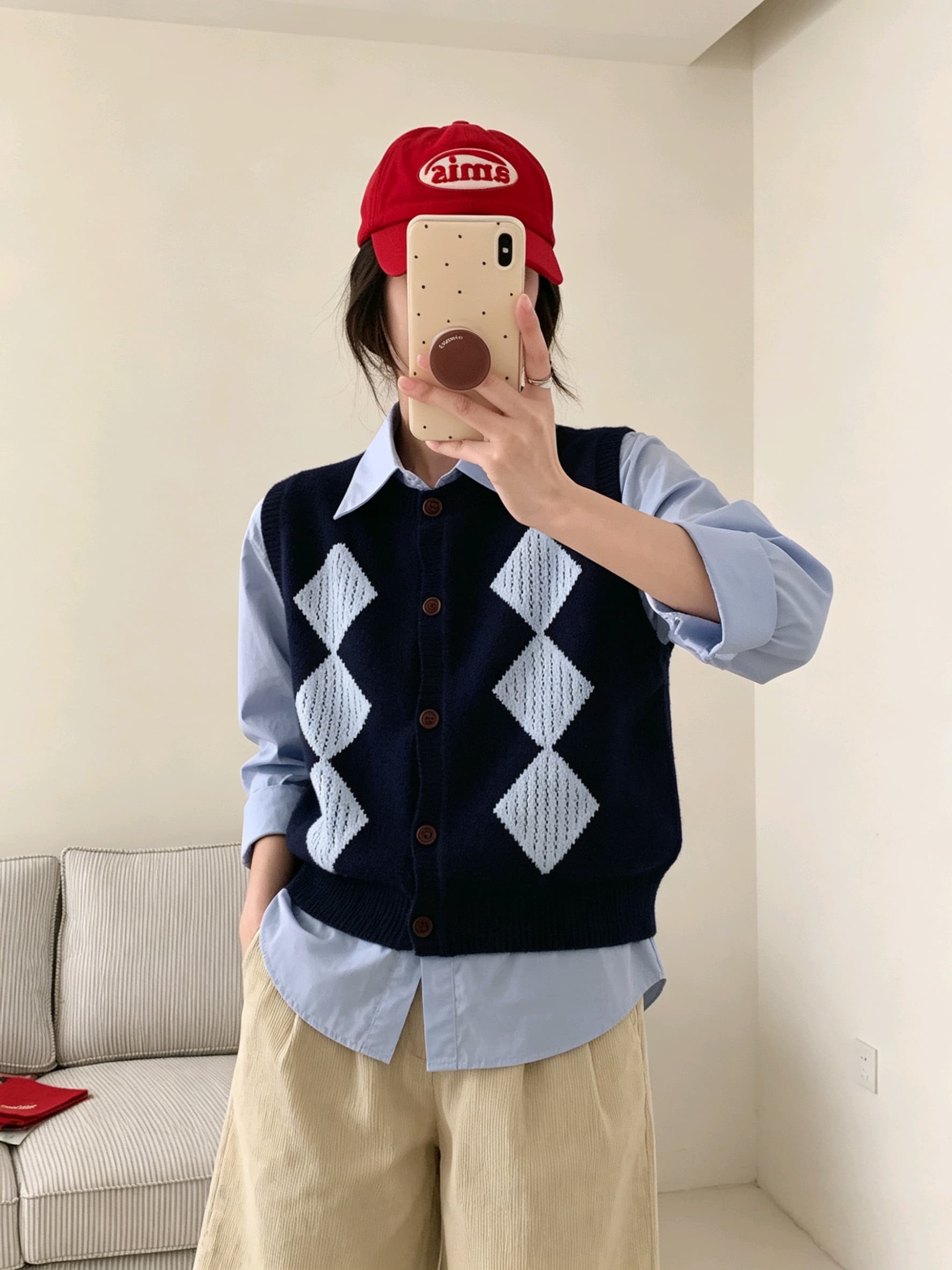 한 부서 가을 겨울 새로운 학원 스타일 다이아몬드 모양 체크무늬 레트로 라운드 넥 민소매 니트 스웨터 패션 조끼 맨위 상세 이미지 10