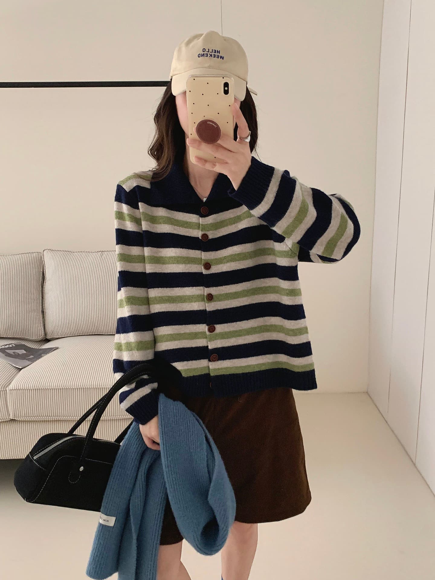 가을 겨울 새로운 여성 한국 스타일 루즈핏 패션 터틀넥 오픈 가디건 다용도 캐주얼 싱글 줄 버튼 스트라이프 스웨터 스웨터 코트 상세 이미지 7